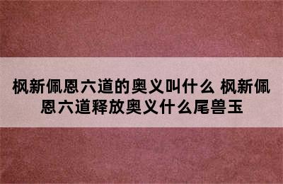 枫新佩恩六道的奥义叫什么 枫新佩恩六道释放奥义什么尾兽玉